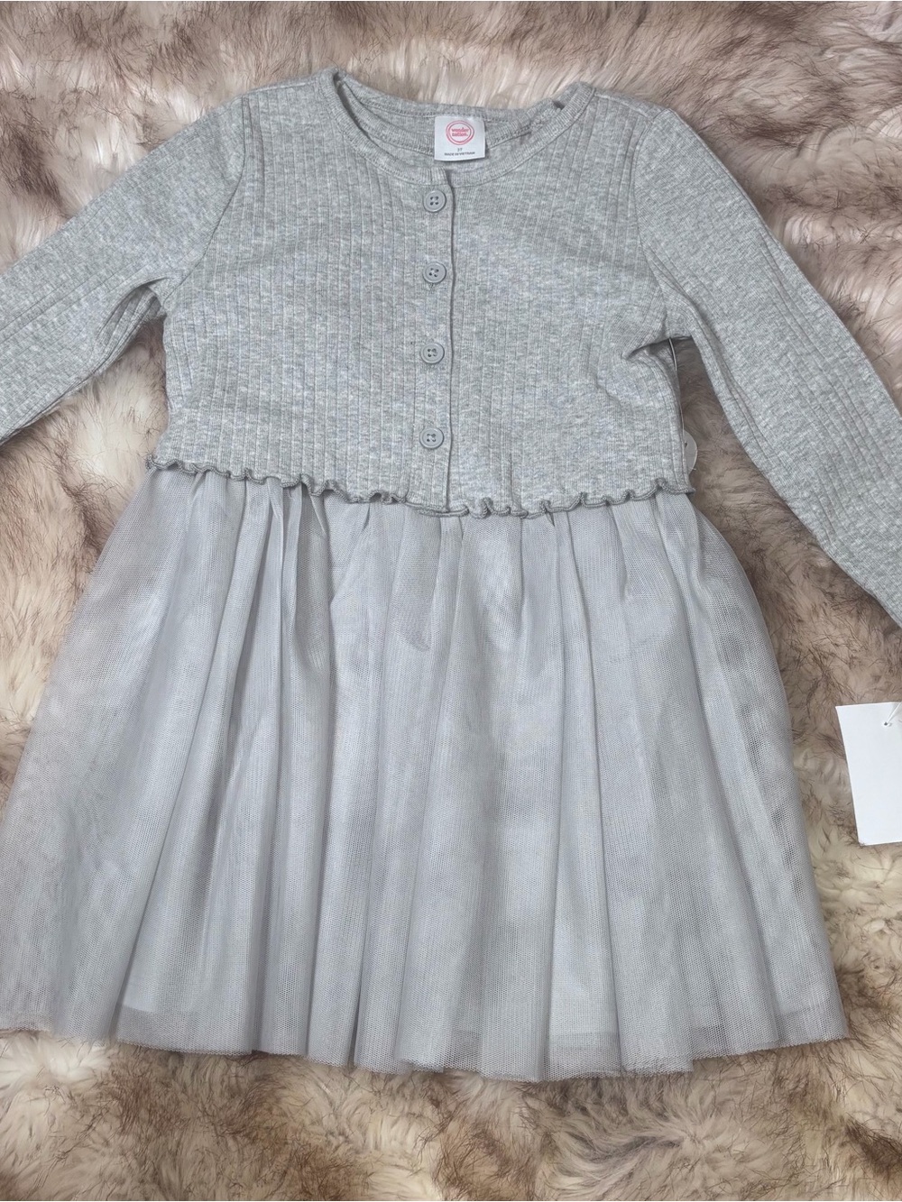 Wonder Nation Light Grey Knit Cardigan With Tulle Skirt Dress